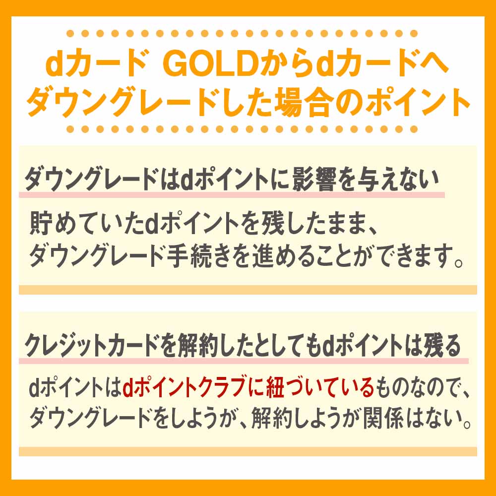 dカード GOLDからdカードへダウングレードした場合のdポイント