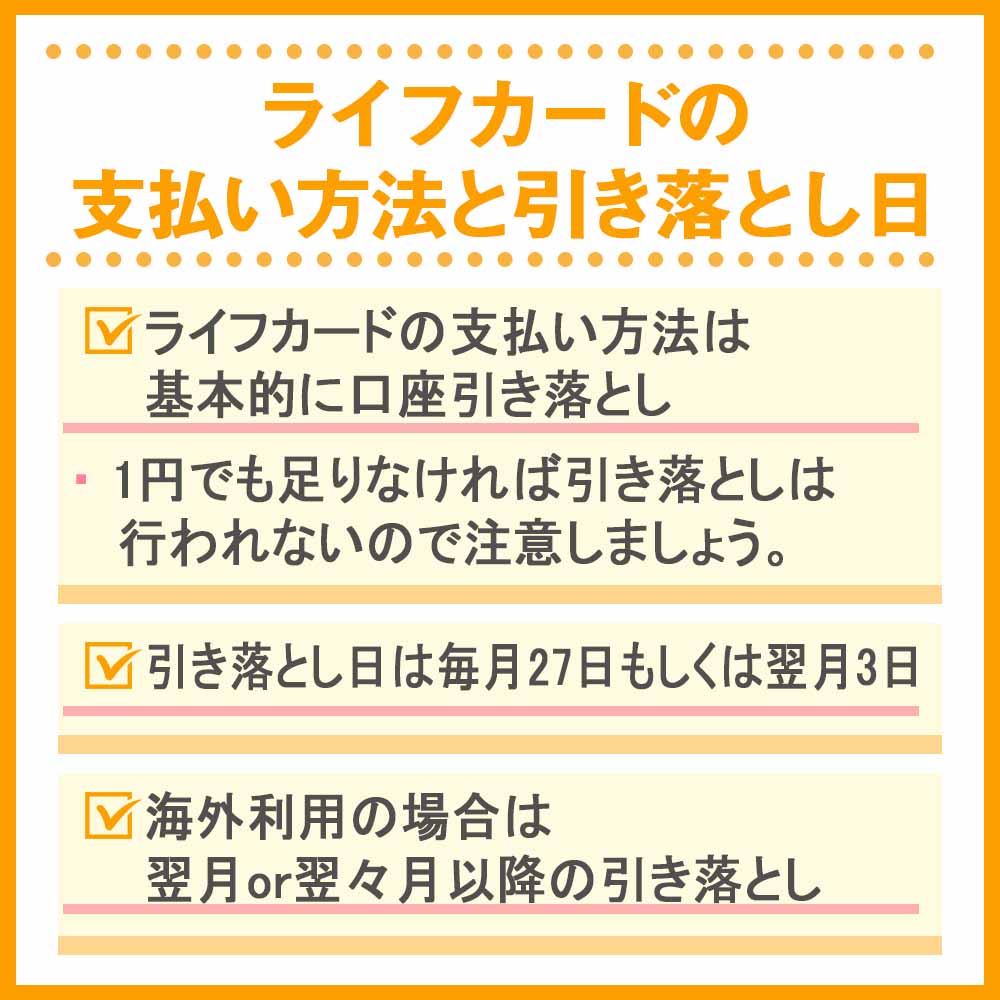 ライフカードの支払い方法と引き落とし日