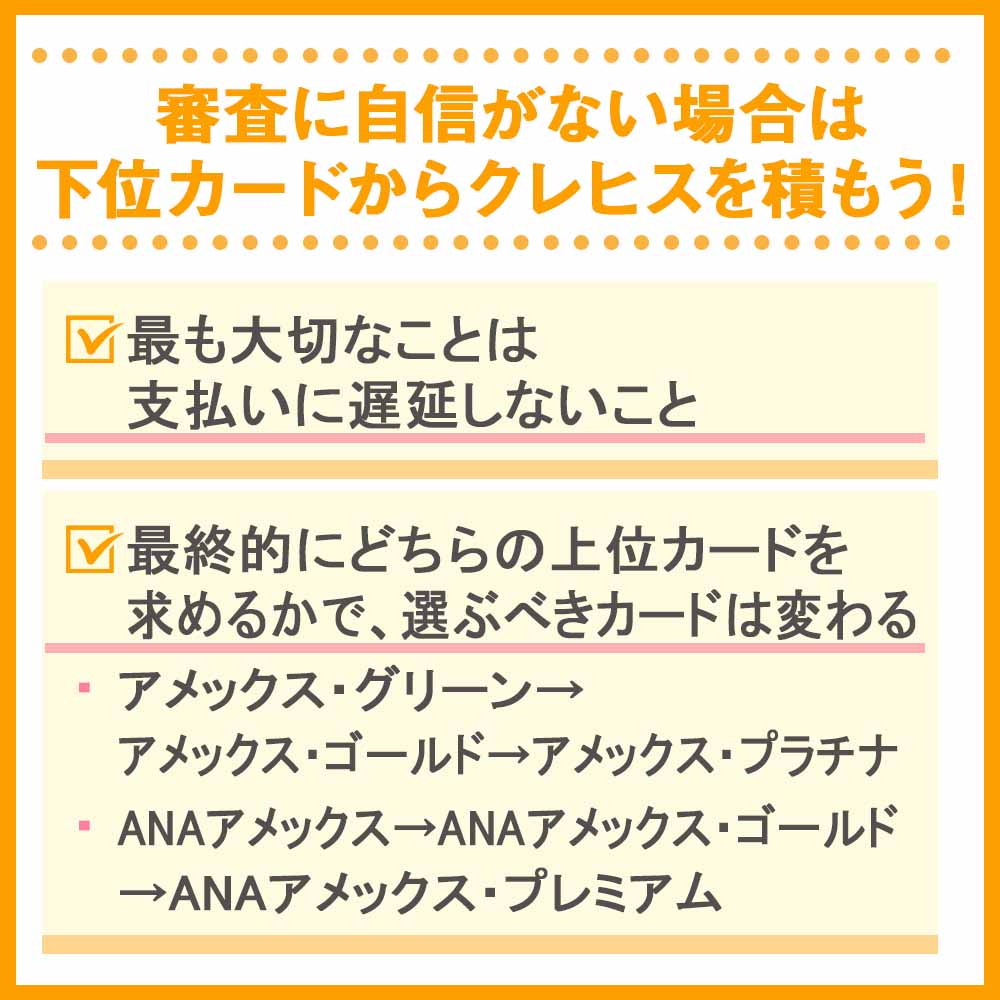 審査に自信がない場合は下位カードからクレヒスを積もう！