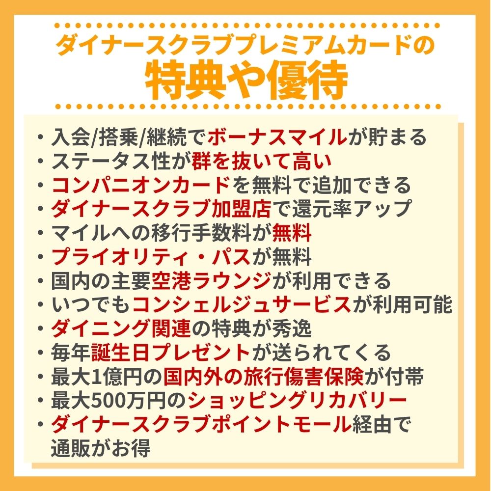 ダイナースクラブプレミアムカードにはこれだけの特典や優待が付帯！