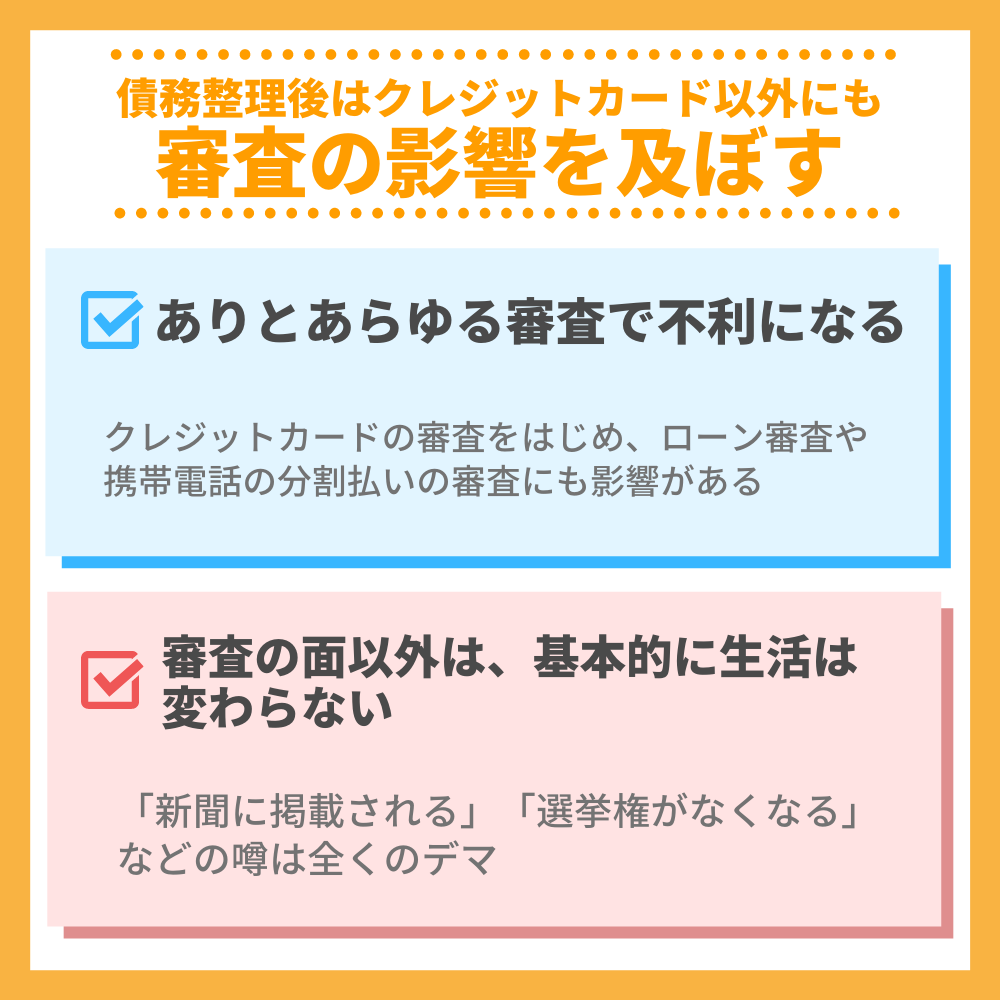 債務整理後はクレジットカード以外にも審査の影響を及ぼす