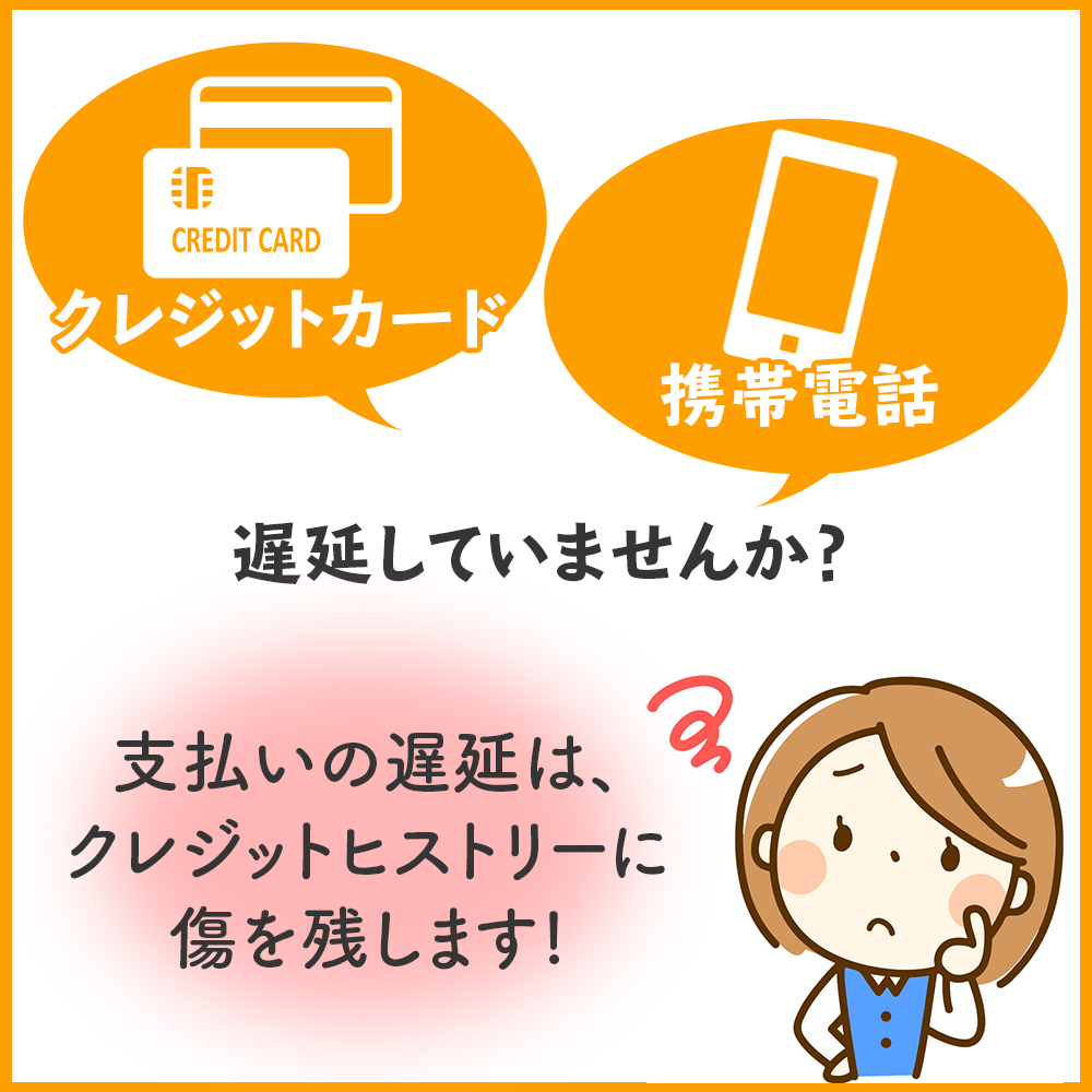 クレジットカードや携帯料金などで、支払いの遅延を起こさない