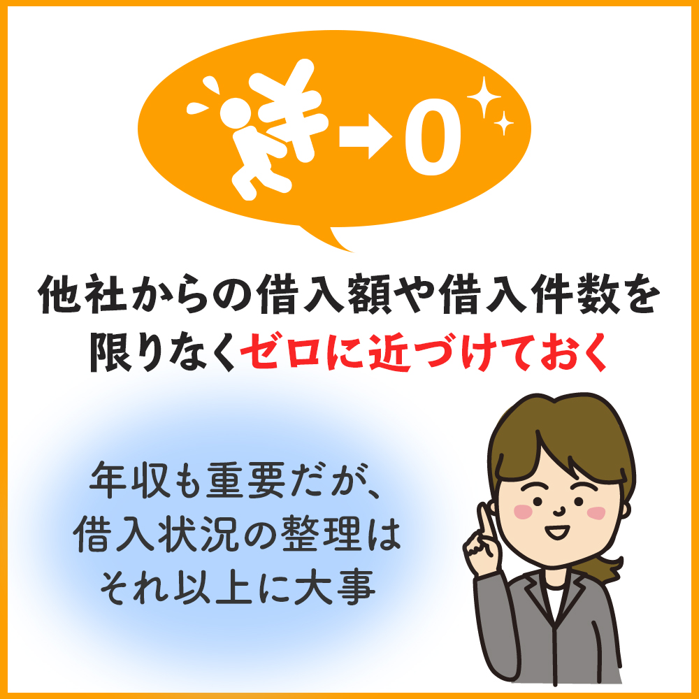 他社からの借入額や借入件数を限りなくゼロに近づけておく