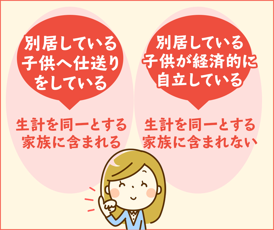 別居している子供へ仕送りをしている場合は生計を同一とする家族に含む