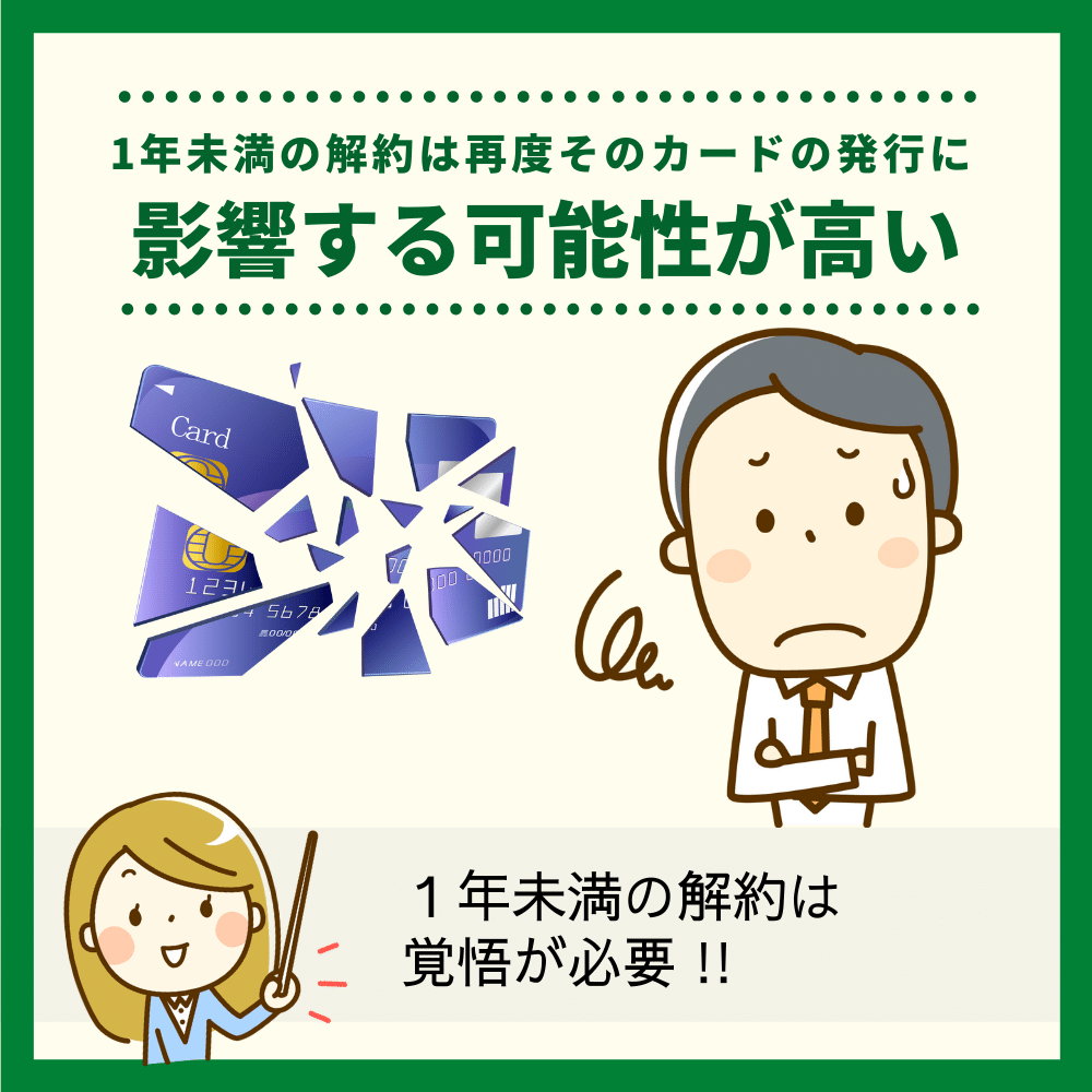 1年未満の解約は再度そのカードの発行に影響する可能性が高い