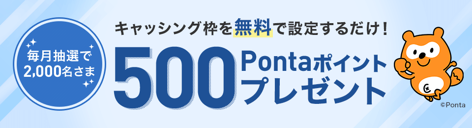 【新規入会者限定】キャッシング枠を設定するだけで毎月2,000名さまに500ポイント当たる！