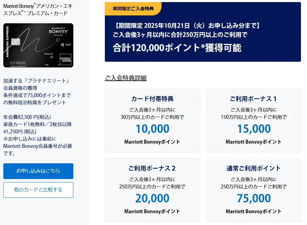 マリオットボンヴォイ・アメックス・プレミアムカードの入会キャンペーン概要