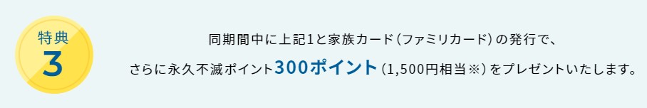 入会翌々月までに家族カードを発行で1,500円相当のプレゼント