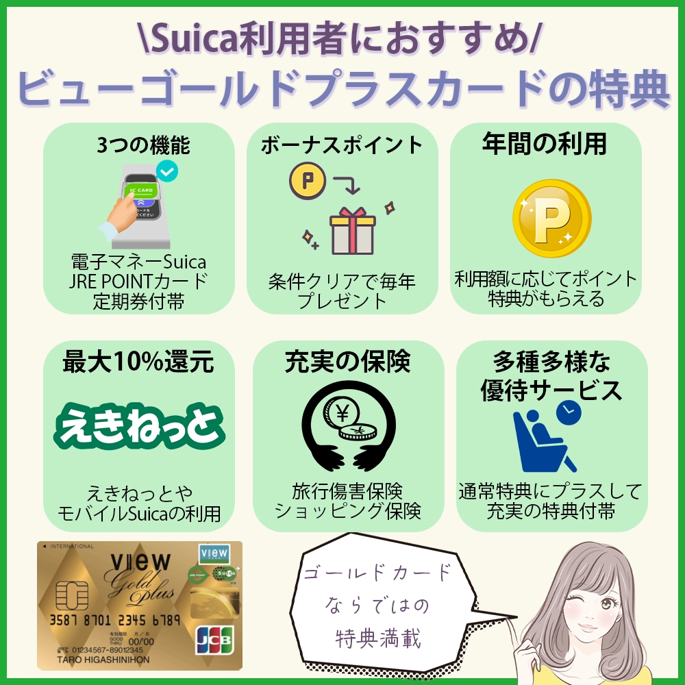 Suica利用者におすすめなビューゴールドプラスカードの主な特典