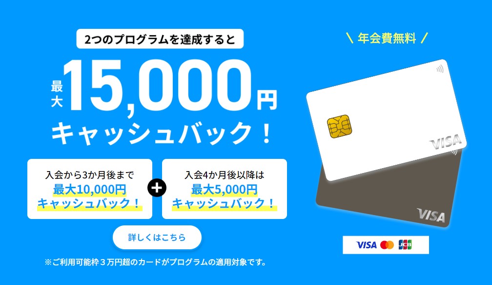 ライフカード新規入会&各種条件達成で最大15,000円キャッシュバック